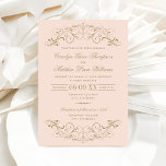 Vintage Blush et Mariage d'or antique<br><div class="desc">Des tourbillons décoratifs et des fleurs encadrent cet élégant design de faire-part de mariage d'inspiration vintage. Couleurs rose vif et or ancien. Personnalisez le texte personnalisé pour votre cérémonie de mariage et réception.</div>