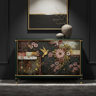 Vintage Blush Goud geprägede Kolibrie Decoupage Tissuepapier