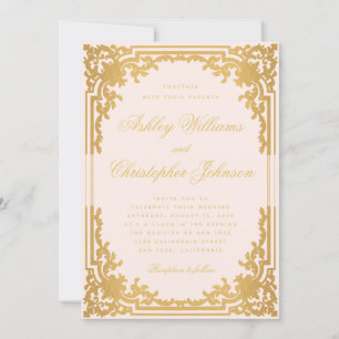 Vintage Blush Nep Goud Versierd Schrift Roze Trouw Kaart