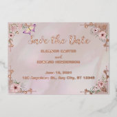 Vintage Blush Peony Foil Enregistrer La Carte Date (Recto)