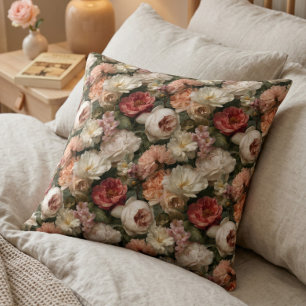 Vintage Blush Roos Bloem Tuin Patroon Kussen