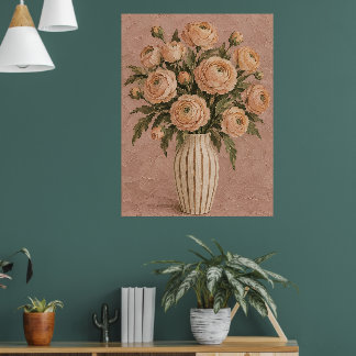 Vintage Blush Roos Boeket Muurkunst | Romantisch Poster