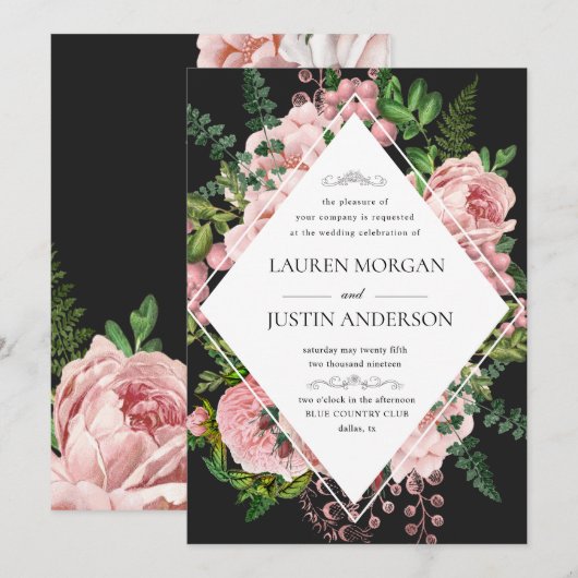 Vintage Blush Roses Élégant Mariage Invitation (Devant / Derrière)