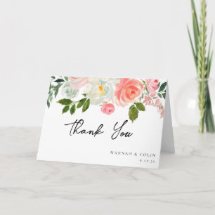 Vintage Blush Roze & Ivoorkleurige Rozen Guirlande Bedankkaart