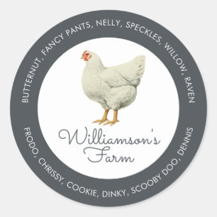 Vintage Boerderij Hen Kippen Namen Eier Karton Off Ronde Sticker