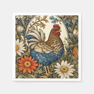 Vintage Boerderij Kip en Madeliefjes Bloemen Servet