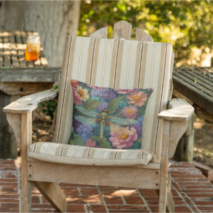 Vintage boho chic pastel bloemrijke tuin libel buitenkussen