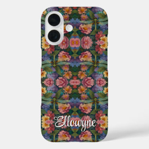 Vintage boho chic pastel bloemrijke tuin libel iPhone 16 hoesje