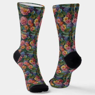 Vintage boho chic pastel bloemrijke tuin libel sokken