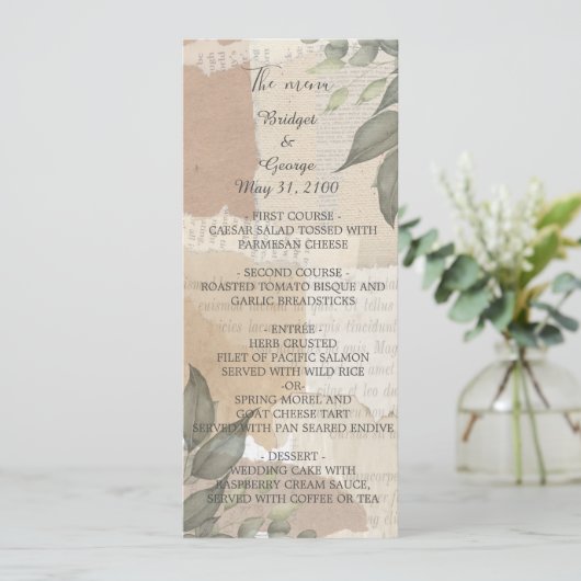 vintage boho chic vert menu & programme (Debout devant)