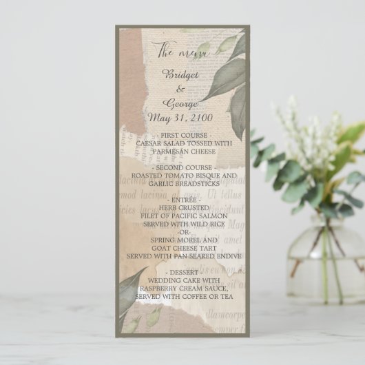 vintage boho chic vert programme & menu (Debout devant)