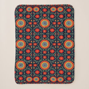 Vintage Boho Dieprode Volkskunst Bloem Tapijt Sherpa Deken