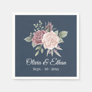 Vintage Boho Dusty Roos Floral Navy Wedding Servet