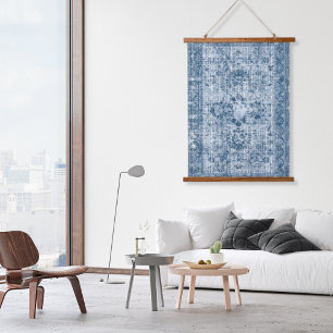 Vintage Boho Indigo Vervaalde Bloemmotief Perzisch Hangend Wandkleed