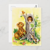 Vintage Bois animaux mignonette carte postale (Devant / Derrière)