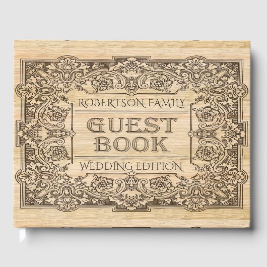 Vintage Bois brûlé Regarder gravé Livre d'invité (Recto)