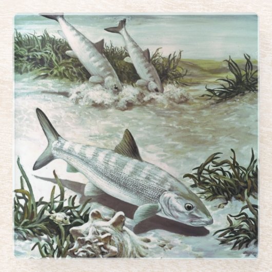 Vintage Bonefish Underwater Scene Glazen Onderzetter (Voorkant)