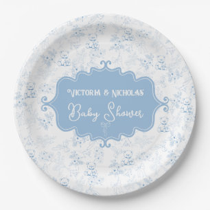 Vintage Boog Teddybeer Baby Shower  Papieren Bordje