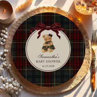 Vintage Boog Teddybeer Kerst Babyshower Papieren Bordje