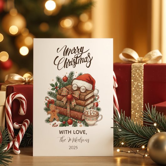 Vintage Book Lover Christmas Feestdagenkaart