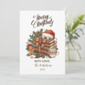 Vintage Book Lover Christmas Feestdagenkaart (Staand voorkant)