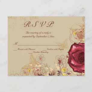 Vintage bordeaux rose mariage floral carte RSVP