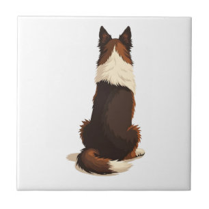 Vintage Border Collie Van achteren Hondenillustrat Tegeltje