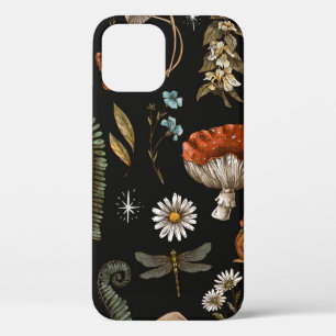 Vintage bosland natuur naadloos patroon. Amanita iPhone 12 Hoesje