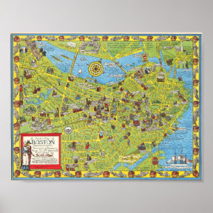 Vintage Boston picturale kaartposter 1955 Poster