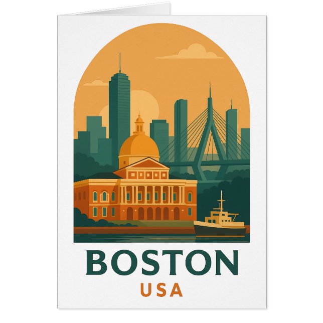 Vintage Boston Travel Greeting Card – Retro USA  (Devant)