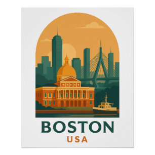 Vintage Boston USA Reisposter – Retro Stads Kunst Perfect Poster