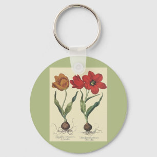 Vintage Botanica, Bloeiende Tulpenbloemen en Bolle Sleutelhanger