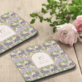 Vintage Botanical Coaster Set with Monogram Bier Onderzetter