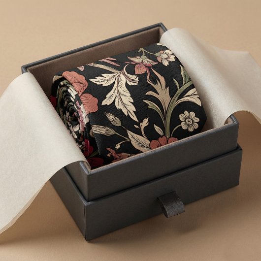 Vintage Botanical Dark Background Stropdas