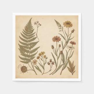 Vintage Botanical Fern Wildflowers Antique Servet