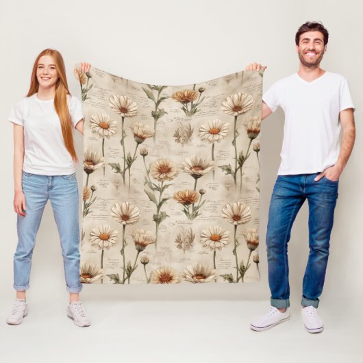 Vintage Botanical Floral Pattern (8) Fleece Deken (In situ)