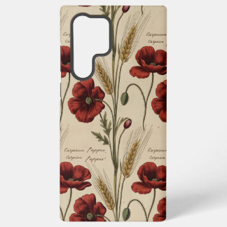 Vintage Botanical Poppy Script – Antique Red Samsung Galaxy Hoesje
