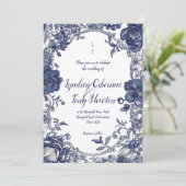 Vintage Botanical Wedding Invitation in Blue (Debout devant)