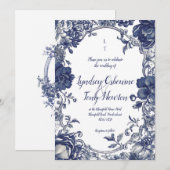 Vintage Botanical Wedding Invitation in Blue (Devant / Derrière)