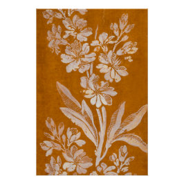 Vintage Botanical White Floral Poster on Brown – G Perfect Poster