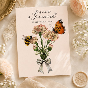 Vintage Botanische Bij & Vlinder Save the Date Briefkaart