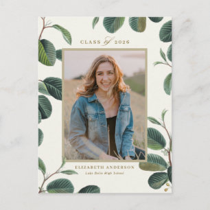 Vintage botanische bladeren beige foto afstudeerfe briefkaart