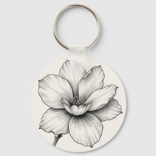 Vintage Botanische Bloem Inkschets Lijn Sleutelhanger