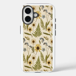Vintage Botanische Bloemenweide – Geperste Wilde B iPhone 16 Hoesje
