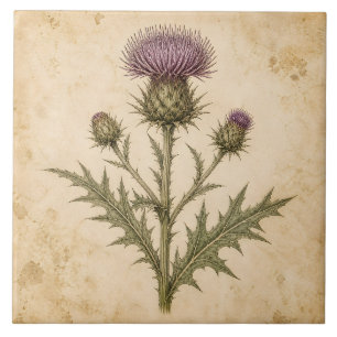 Vintage Botanische Distel Tegeltje