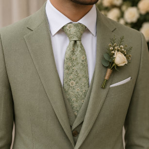 Vintage botanische elegante zachte saliegroene stropdas
