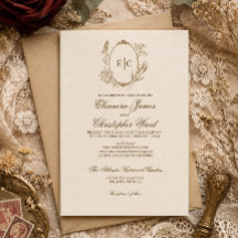Vintage Botanische Elegantie Beige Trouw Uitnodigi