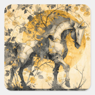 Vintage botanische geest witte paard bloemranken vierkante sticker
