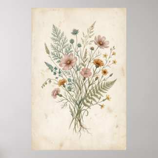Vintage botanische illustratie van wilde bloemen poster