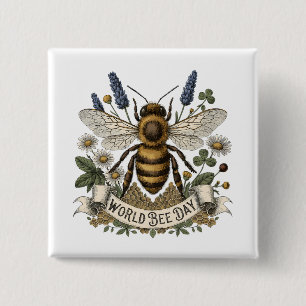 Vintage botanische illustratie voor Wereld Bijenda Vierkante Button 5,1 Cm